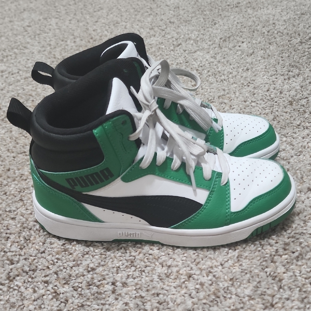 Puma Green and White High-Top Sneakers